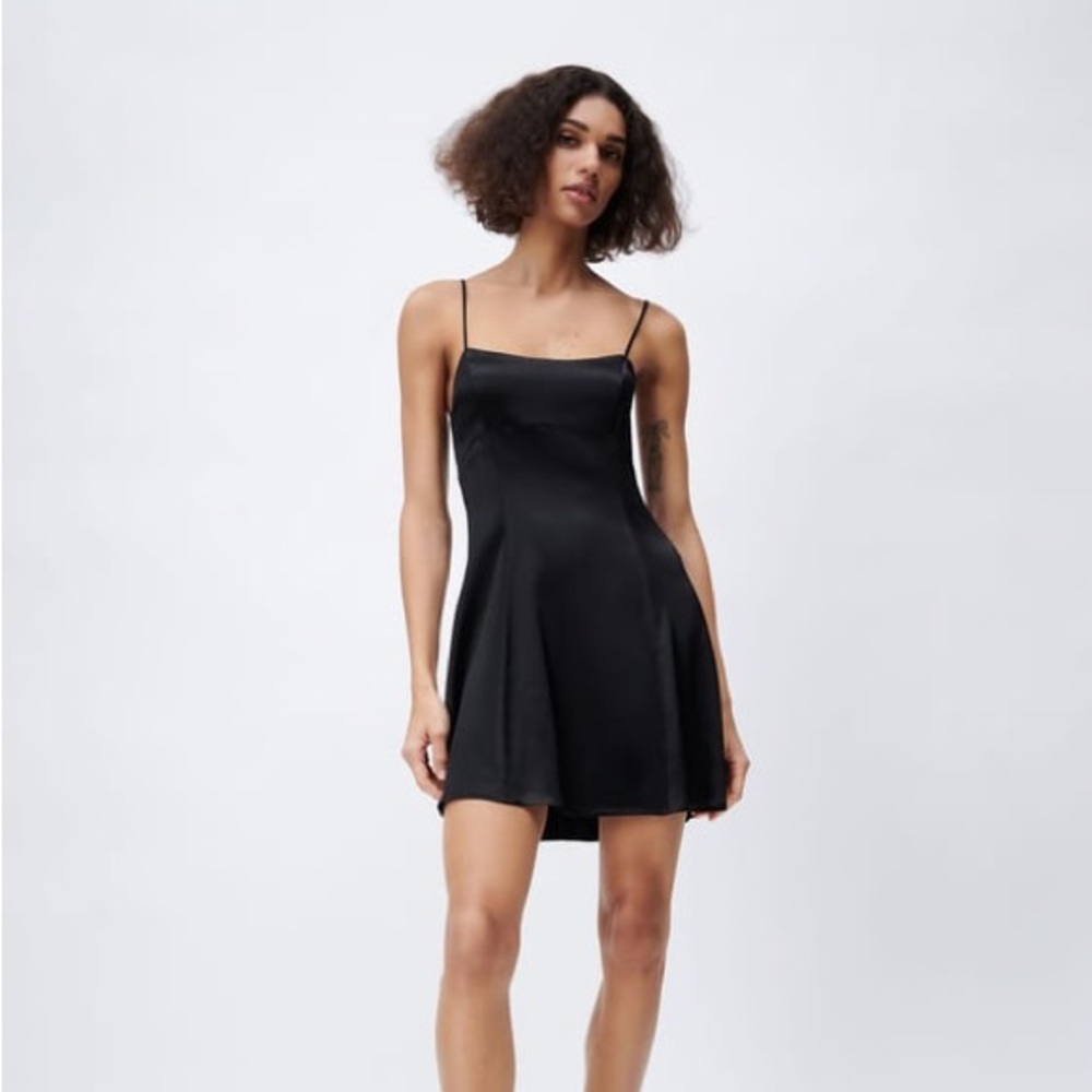 Zara satin mini dress black L
